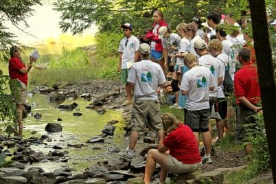 Students examining field specimens at an Envirothon training event