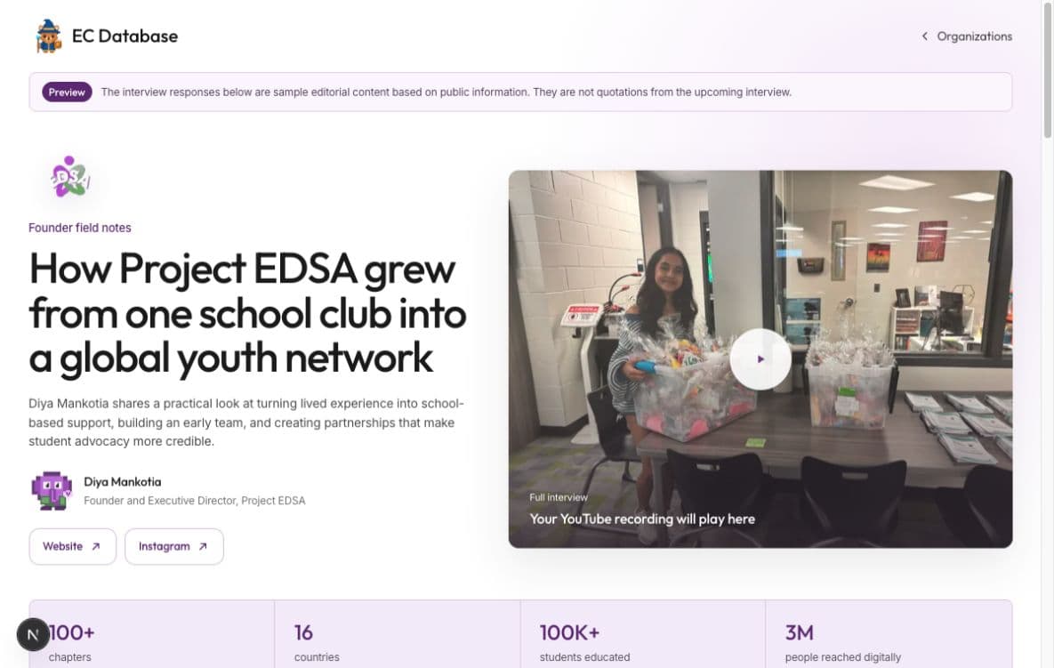 Project EDSA founder interview case study page