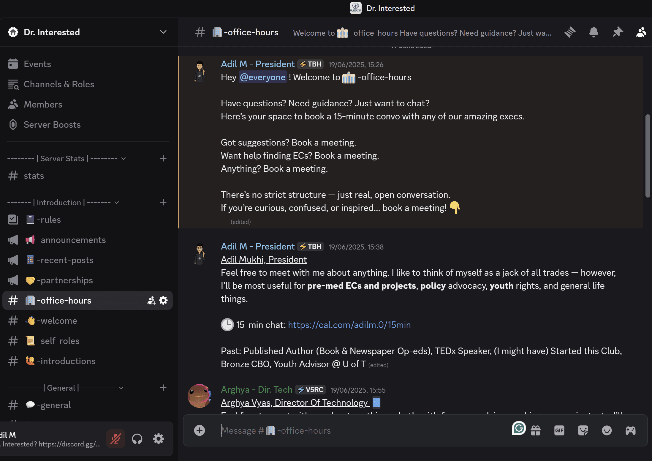The Dr. Interested Discord office hours channel